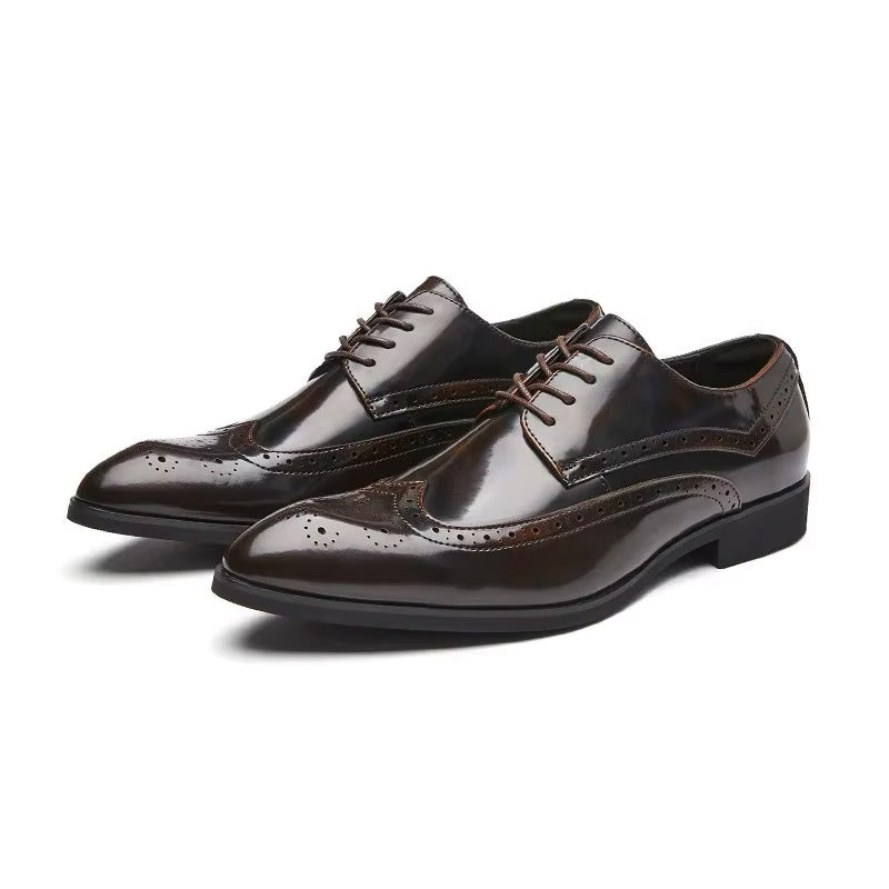 Chaussures d'affaires brillantes pour hommes, bloc sculpté, chaussures Derby à fond souple, bout pointu, semelle en caoutchouc, chaussures pour adultes, marque chinoise