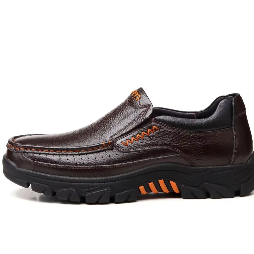 100% chaussures en cuir véritable hommes mocassins peau de vache souple hommes chaussures décontractées marque chaussures pour homme noir marron sans lacet semelle épaisse