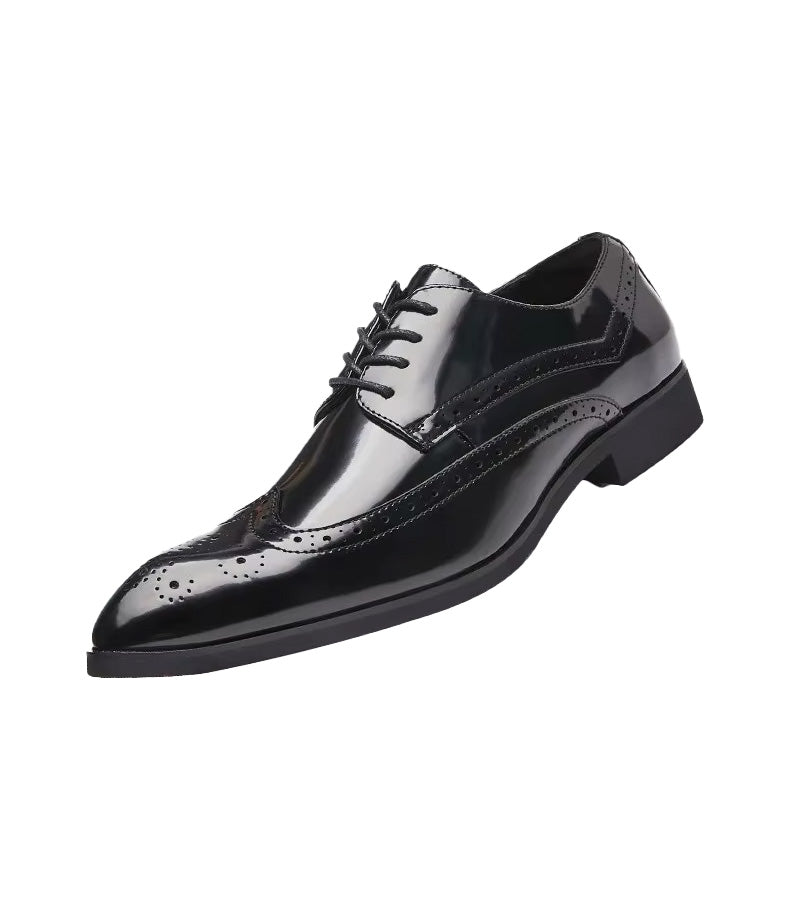 Chaussures d'affaires brillantes pour hommes, bloc sculpté, chaussures Derby à fond souple, bout pointu, semelle en caoutchouc, chaussures pour adultes, marque chinoise