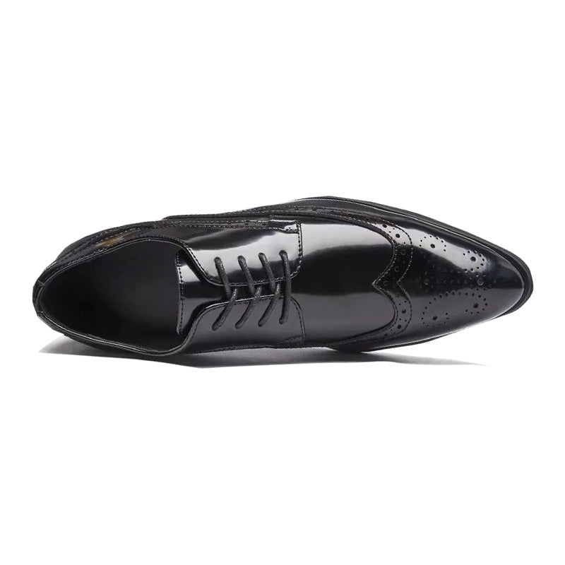 Chaussures d'affaires brillantes pour hommes, bloc sculpté, chaussures Derby à fond souple, bout pointu, semelle en caoutchouc, chaussures pour adultes, marque chinoise